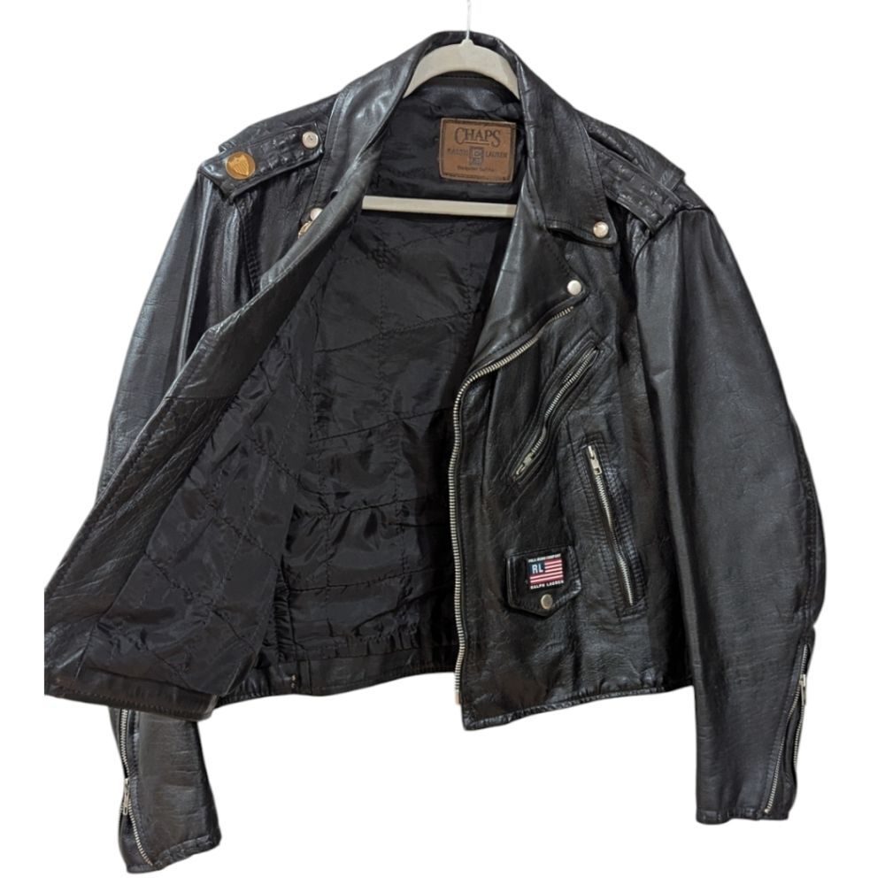 Vintage Ralph Lauren x Chaps U.S ARMY 100% Leather Moto Jacket Men's S in black - Picture 4 of 9